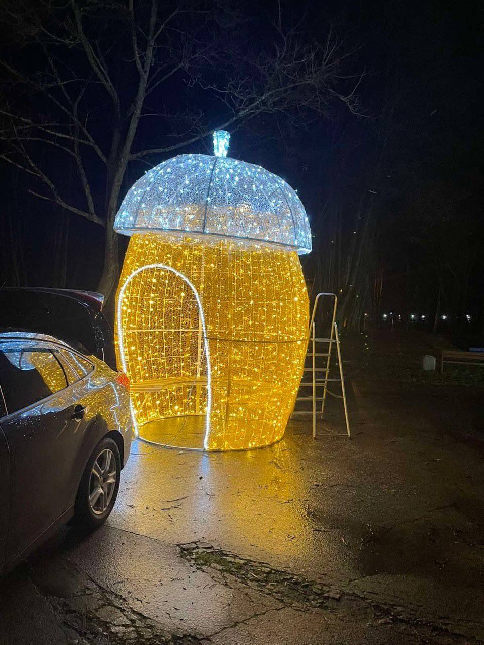 Большая световая фотозона в форме жёлудя